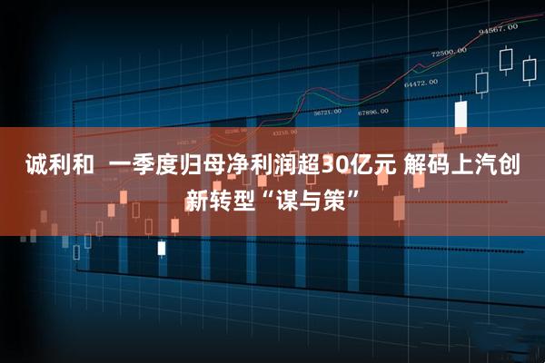 诚利和  一季度归母净利润超30亿元 解码上汽创新转型“谋与策”