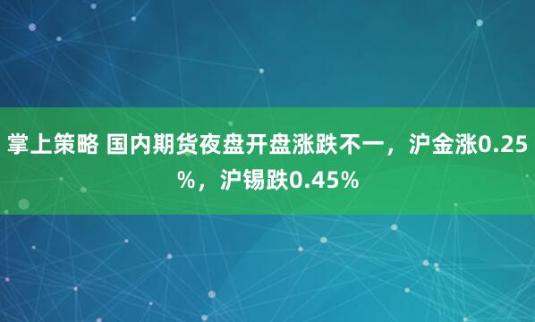 掌上策略 国内期货夜盘开盘涨跌不一，沪金涨0.25%，沪锡跌0.45%